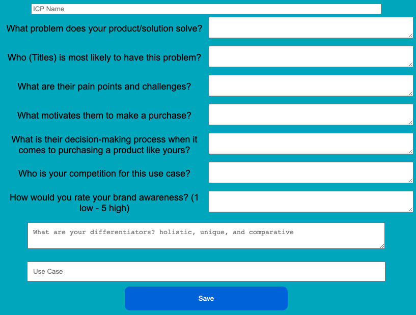 Ideal Customer Profile creation form